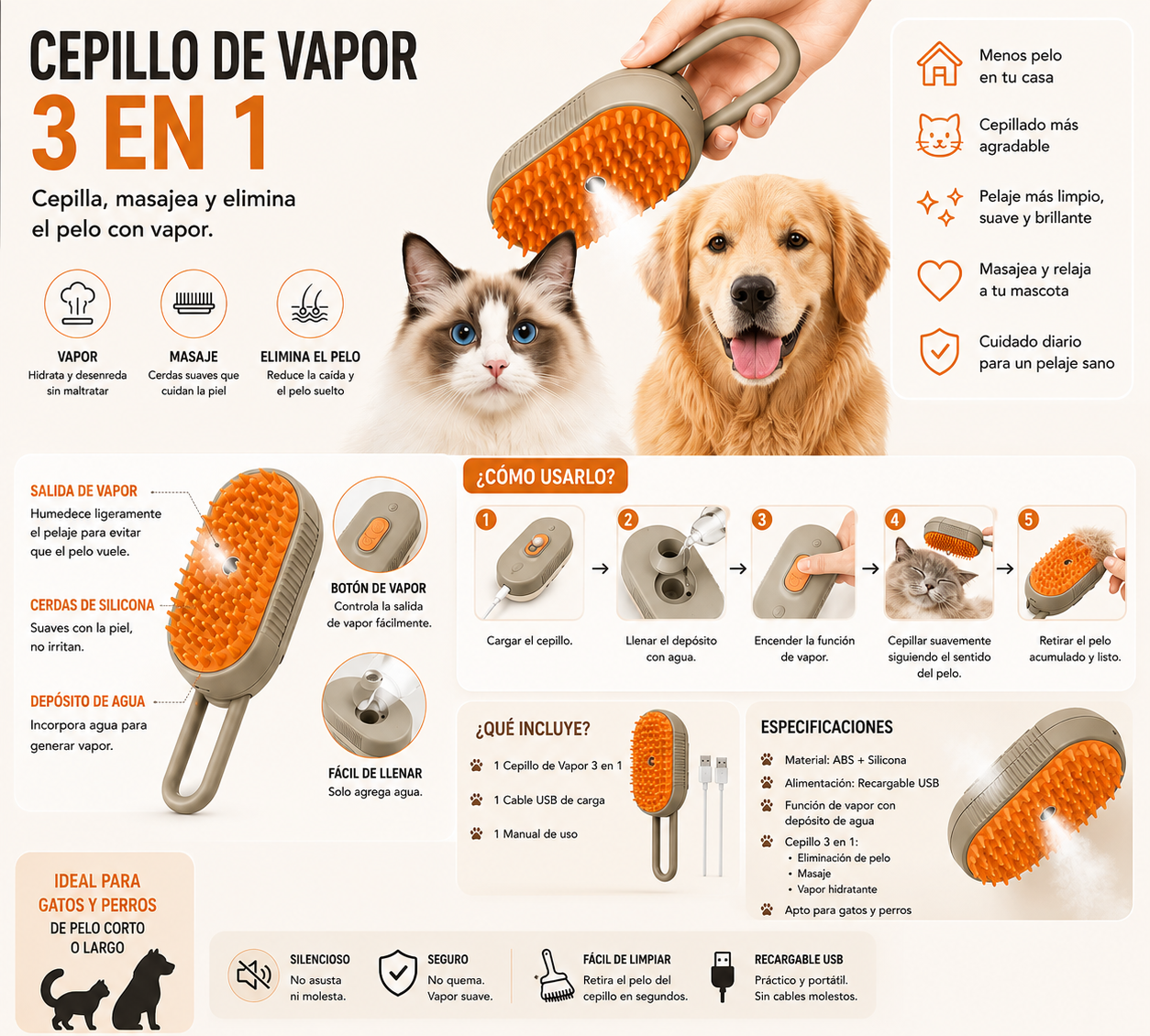 CEPILLO DE VAPOR PARA MASCOTAS