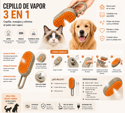 CEPILLO DE VAPOR PARA MASCOTAS